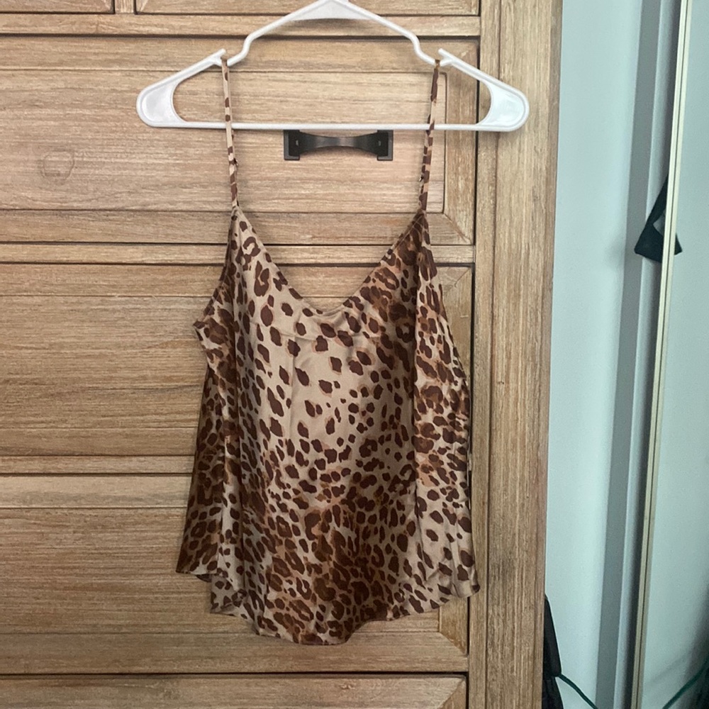 NWOT Reformation Silk Teddy Top Animal Print Leopard Cat Tank Top Cami Shell Med